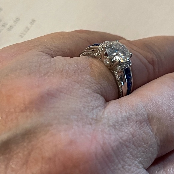 2 ct MOISSANITE & Sapphires 3x Rhodium Sterling Engagement/Ring! - Picture 9 of 13